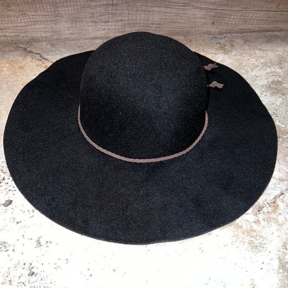 Altar'd State Black Floppy Boho Hat Oversized Wide Brimmed w Brown Cord Detail - Picture 12 of 14